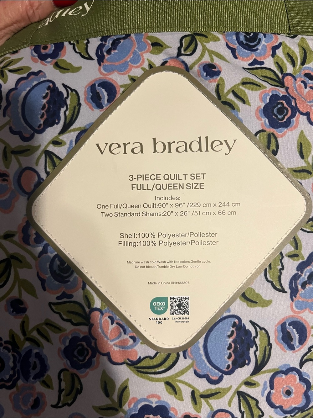 Vera Bradley Blue and Pink Floral Full/Queen Quilt Set